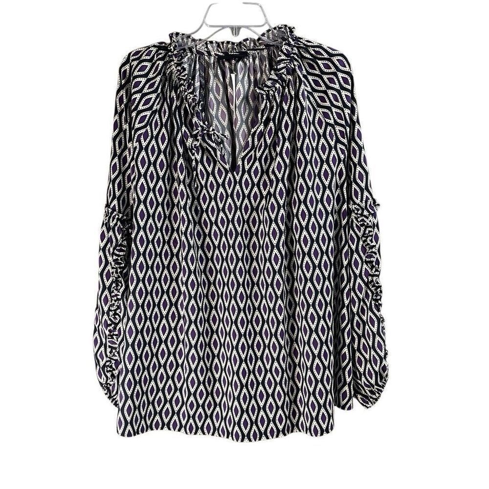 NWT LANE BRYANT Ruffled Sleeve Blouse Black Purple Size 22/24 FLAWED
